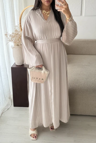Gestreepte Abaya met Ceintuur