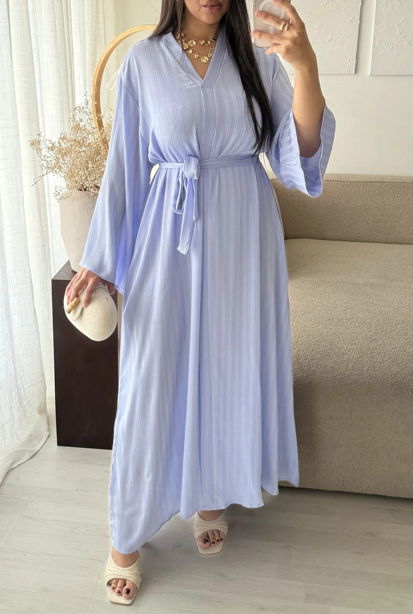 Gestreepte Abaya met Ceintuur